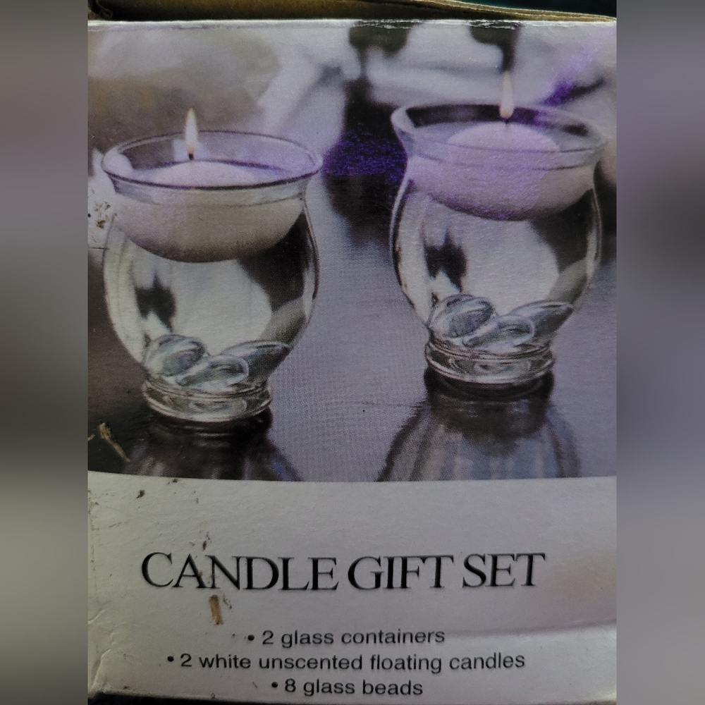 New In Box Trend Candle Gift Set 2 Pack Glass Floaters W/Beads. Box Damage. Enha